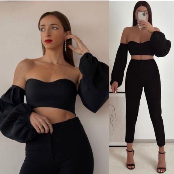 Zara Tops - Zara Black Ballon Crop Top